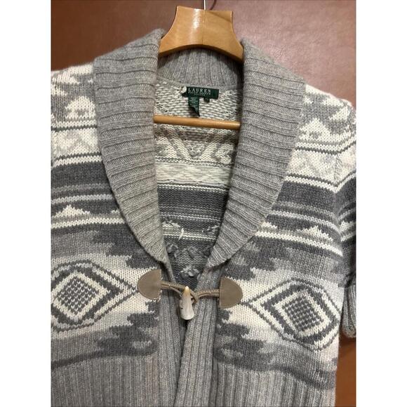 Lauren Ralph Lauren Wool Angora Cardigan Short Sleeve Sweater LP Southwestern - Picture 2 of 9